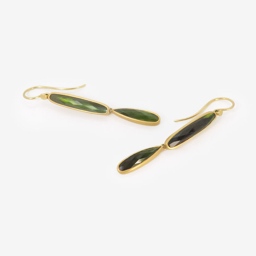 LOLA BROOKS 22K & GREEN TOURMALINE DOUBLE DROP EARRINGS, 8.16CT