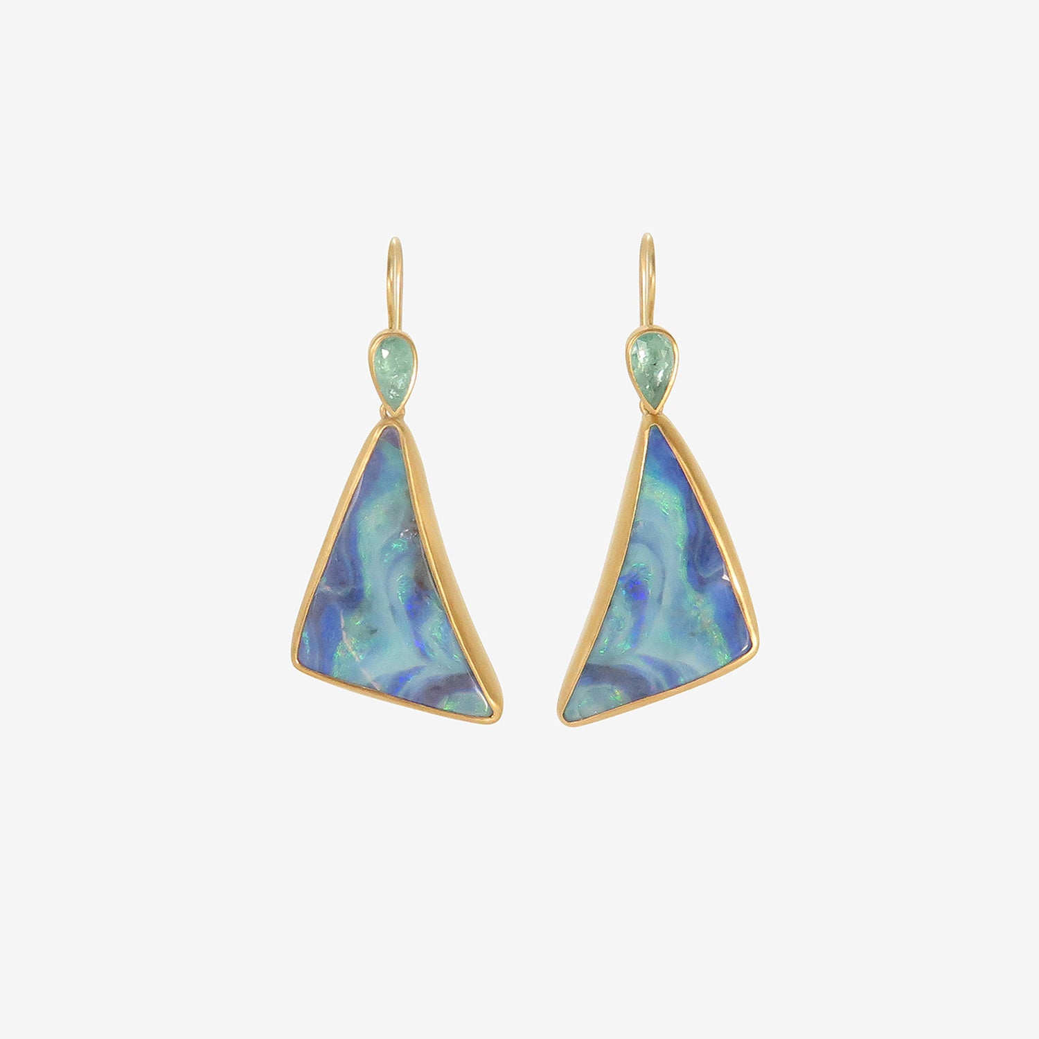 LOLA BROOKS 22K & TRIANGULAR BOULDER OPAL EARRINGS WITH PARAIBA TOURMALINE
