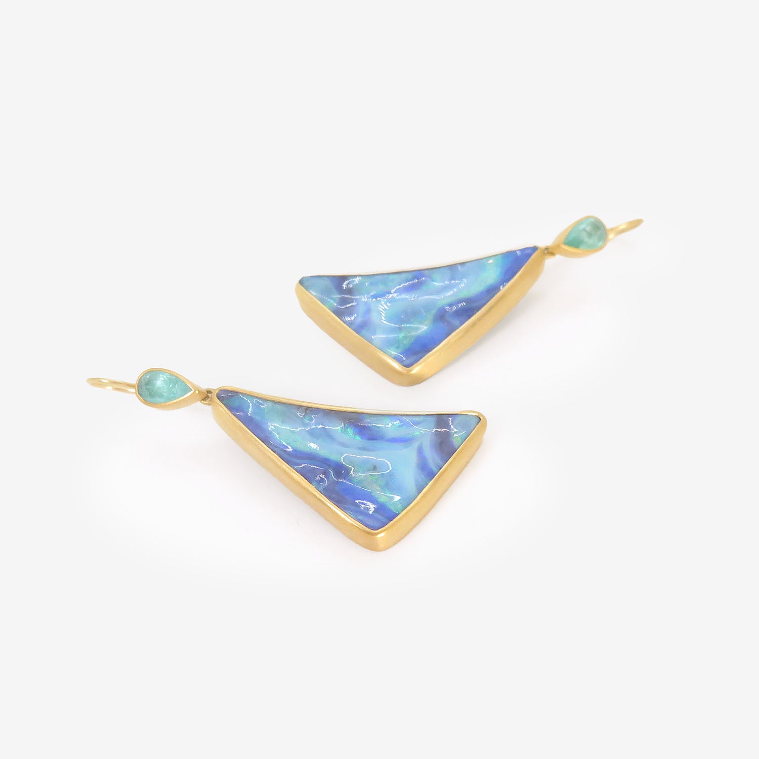 LOLA BROOKS 22K & TRIANGULAR BOULDER OPAL EARRINGS WITH PARAIBA TOURMALINE