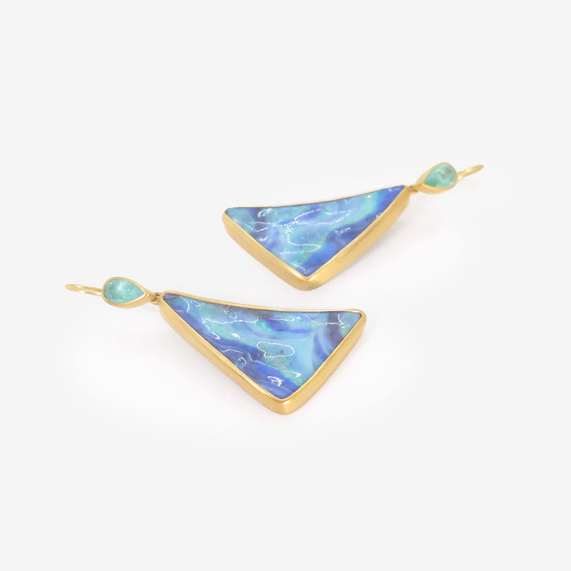 LOLA BROOKS 22K & TRIANGULAR BOULDER OPAL EARRINGS WITH PARAIBA TOURMALINE