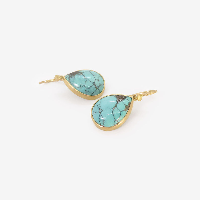 LOLA BROOKS 18K & TEARDROP-SHAPED TIBETAN TURQUOISE EARRINGS, 8.91CT