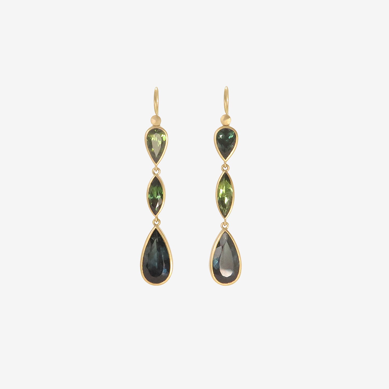 LOLA BROOKS 18K & BLUE GREEN TOURMALINE TRIPLE DROP EARRINGS, 11.15CT