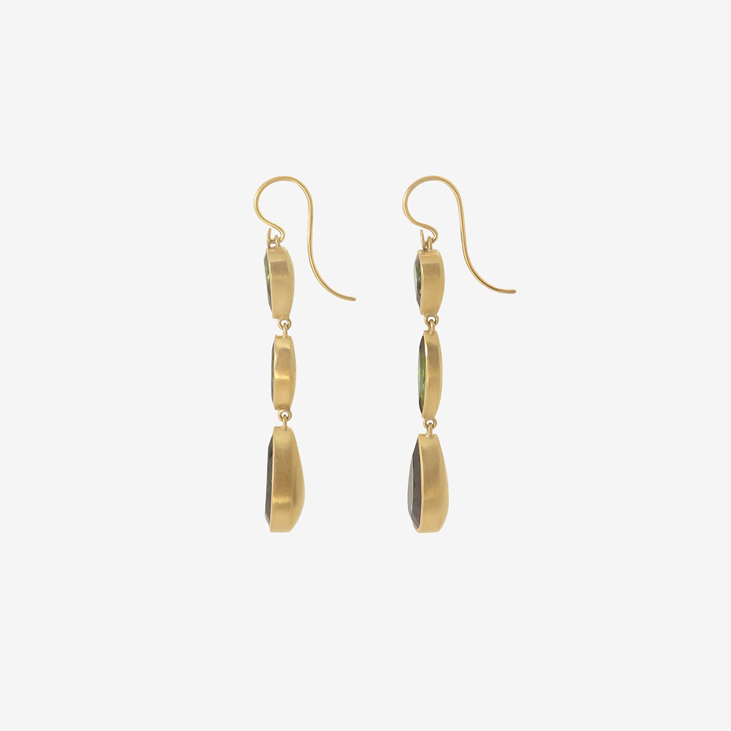 LOLA BROOKS 18K & BLUE GREEN TOURMALINE TRIPLE DROP EARRINGS, 11.15CT