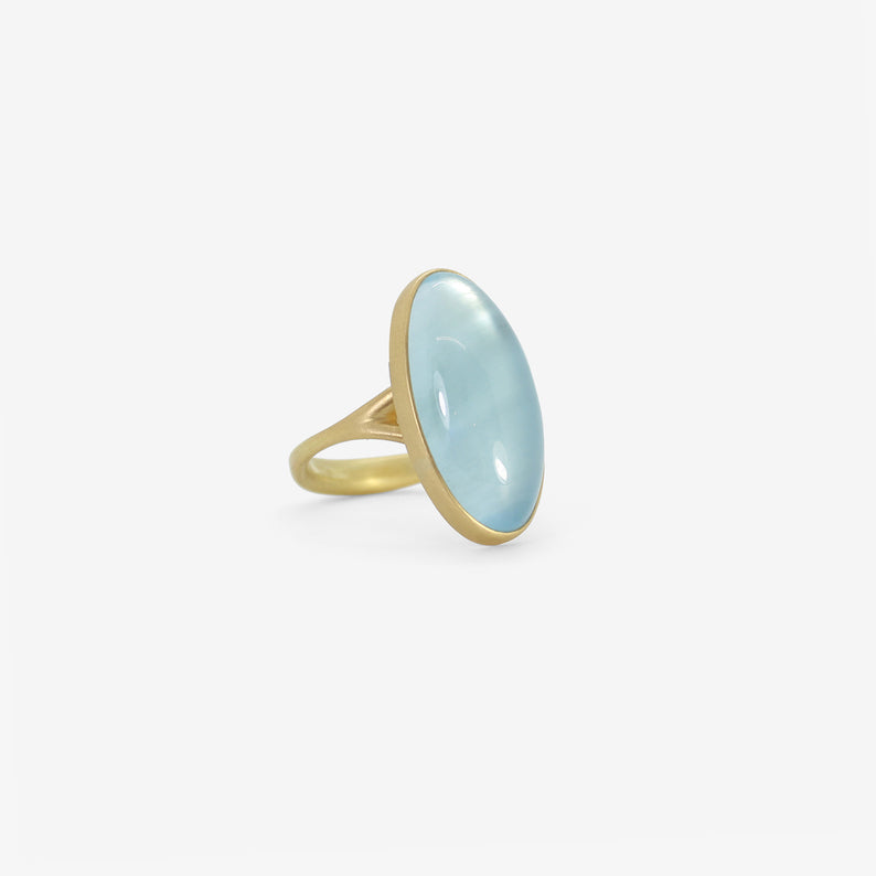 LOLA BROOKS 18K & ELONGATED OVAL AQUAMARINE RING, 13.92CT