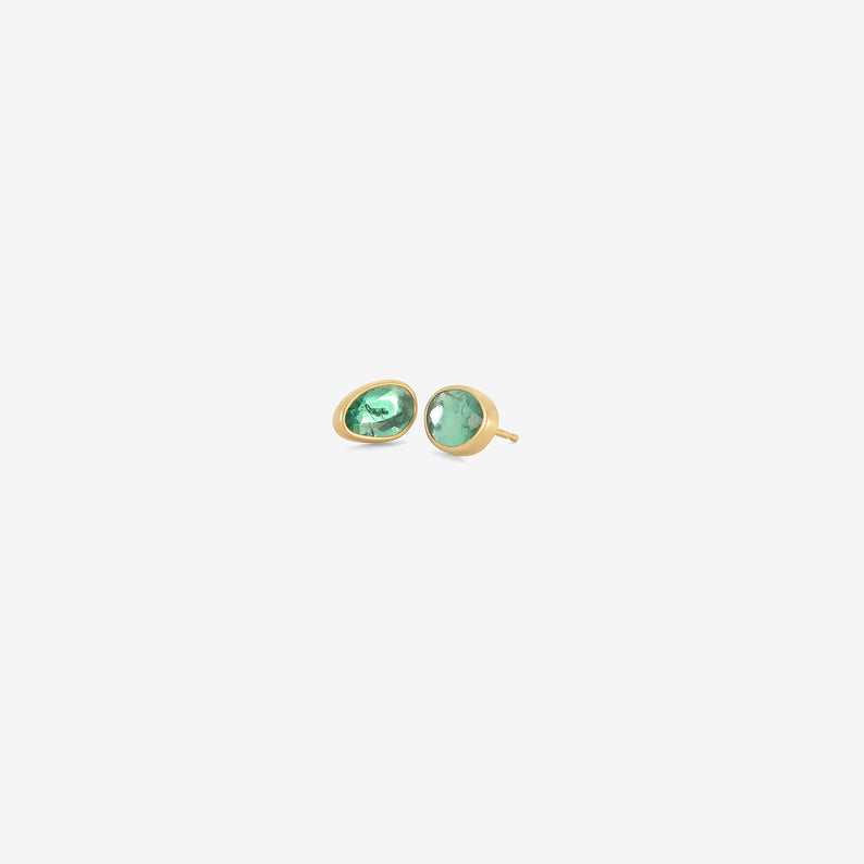 LOLA BROOKS 18K & EMERALD PEBBLE SEQUIN STUDS, 1.42CT