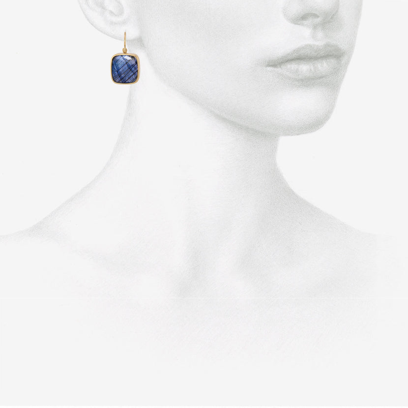 LOLA BROOKS 18K & CUSHION-SHAPED LABRADORITE DROP EARRINGS, 16.93CT