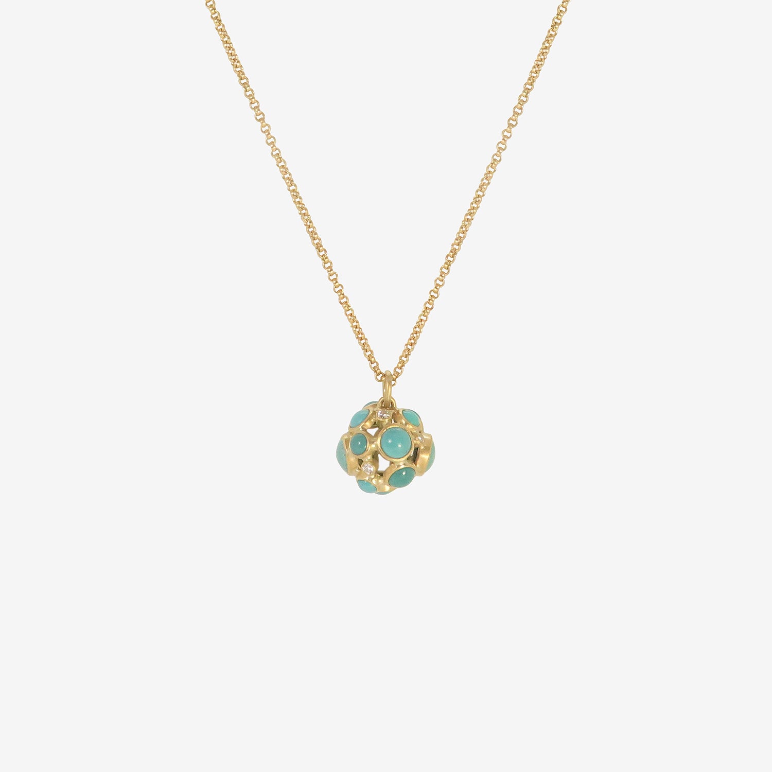 LOLA BROOKS 18K & TIBETAN TURQUOISE BAUBLE NECKLACE WITH DIAMONDS