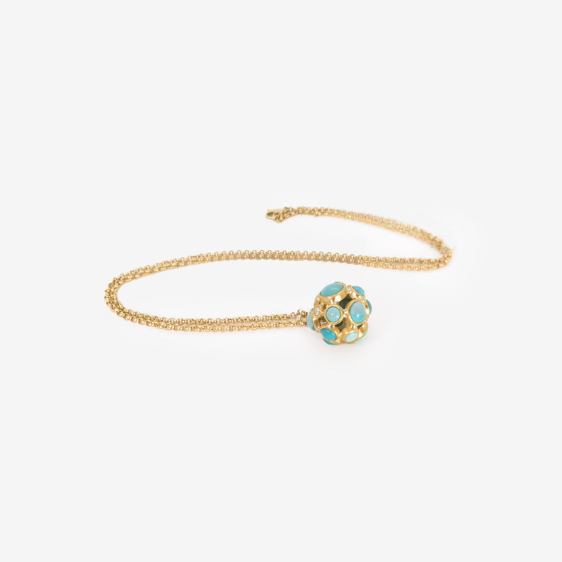 LOLA BROOKS 18K & TIBETAN TURQUOISE BAUBLE NECKLACE WITH DIAMONDS
