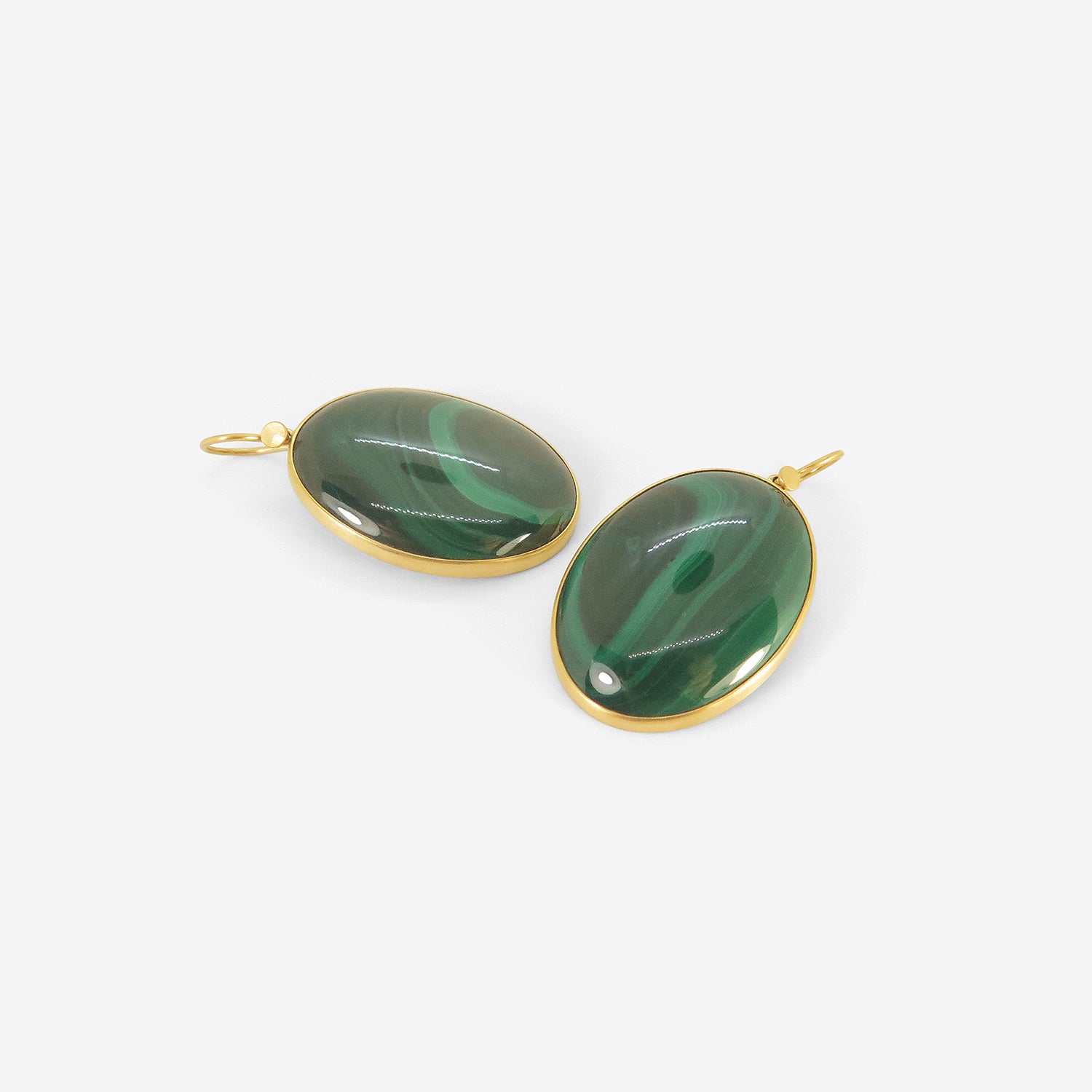 LOLA BROOKS 18K & OVAL MALACHITE DROP EARRINGS, 75.01CT