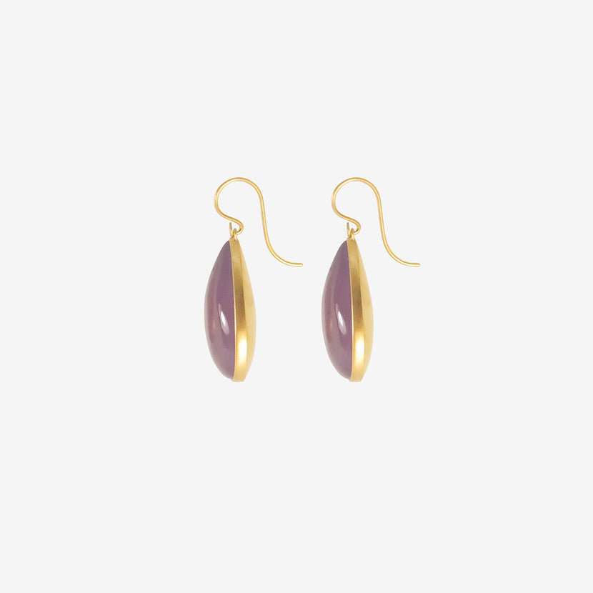 LOLA BROOKS TEARDROP-SHAPED PURPLE CHALCEDONY DROP EARRINGS, 42.9CT