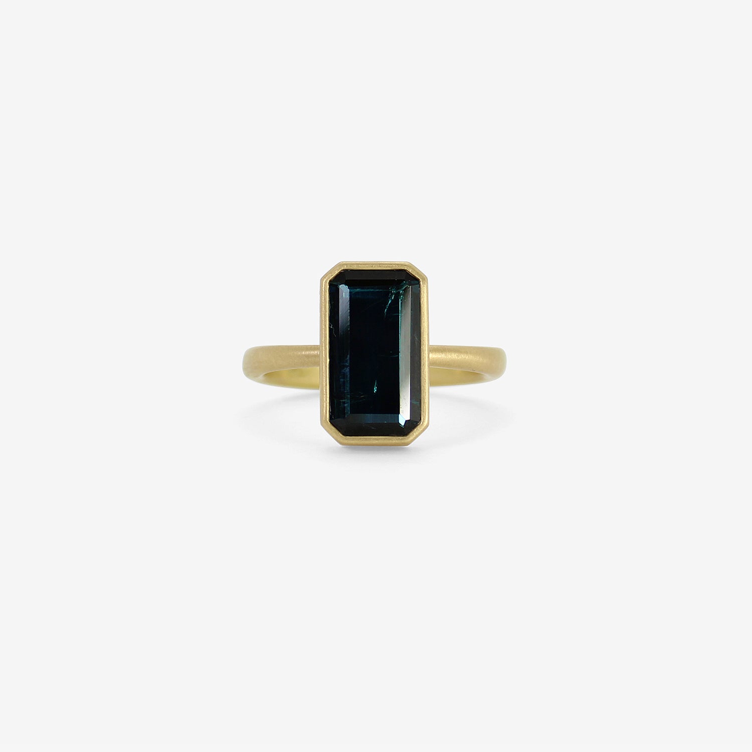 LOLA BROOKS 18K & RECTANGULAR PORTRAIT-CUT BLUE GREEN TOURMALINE RING, 3.41CT