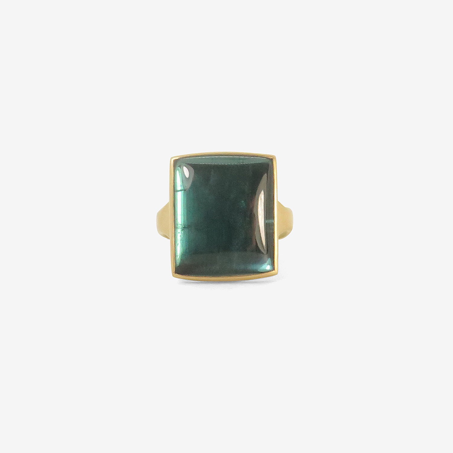 LOLA BROOKS 18K & BLUE GREEN TOURMALINE CHICLET RING, 9.36CT