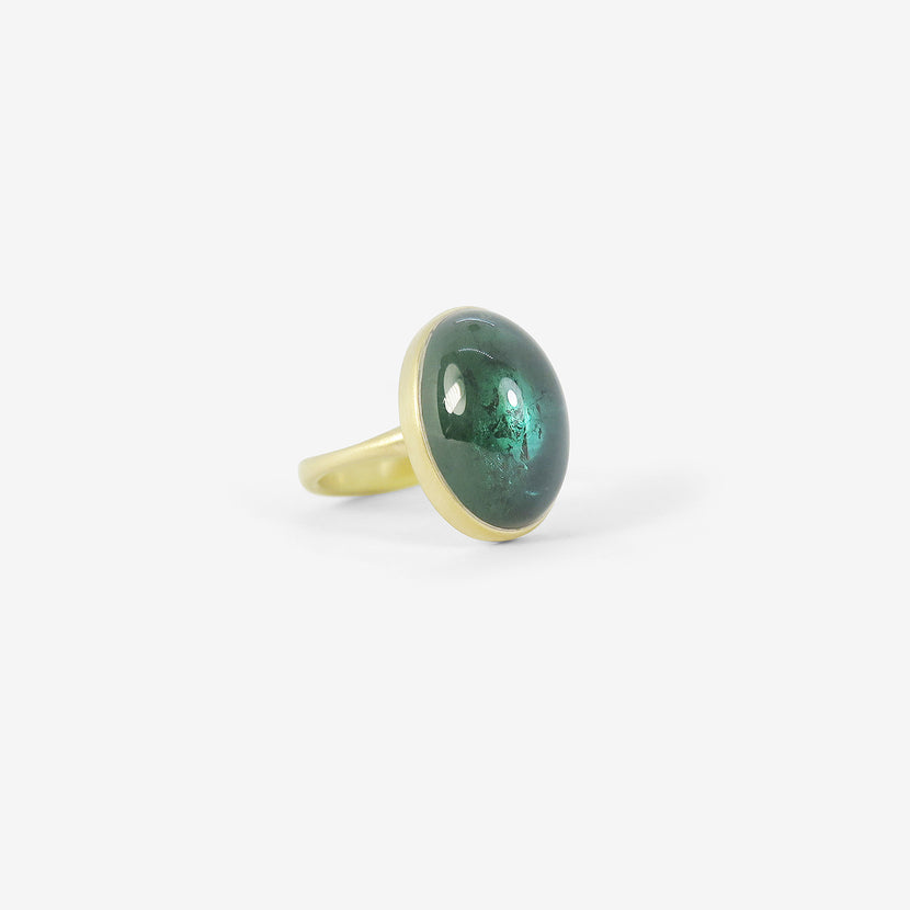 LOLA BROOKS 18K & OVAL BLUE GREEN TOURMALINE RING, 14.9CT