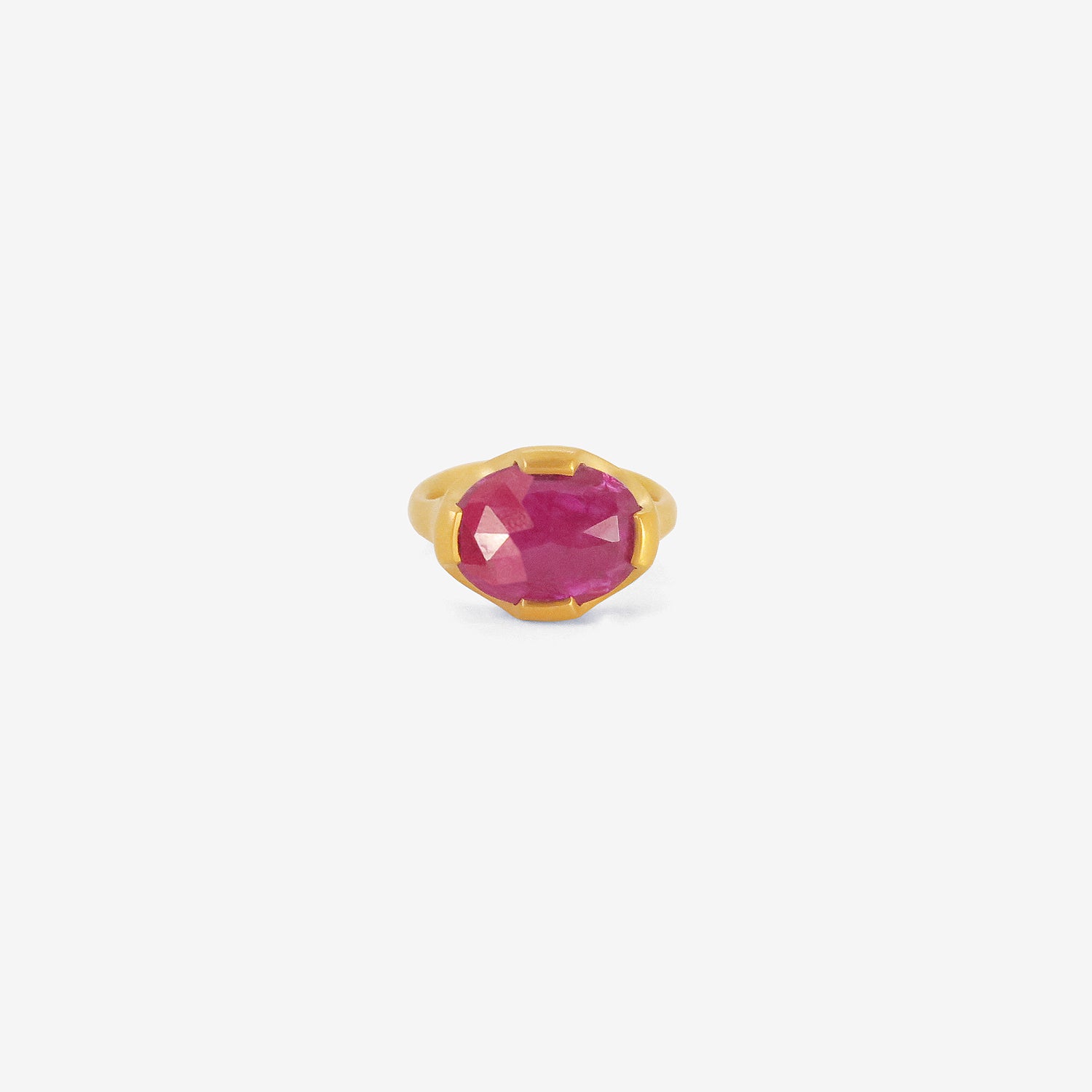 LOLA BROOKS 22K & OVAL FACETED RUBY VAULTED RING, 5.99CT