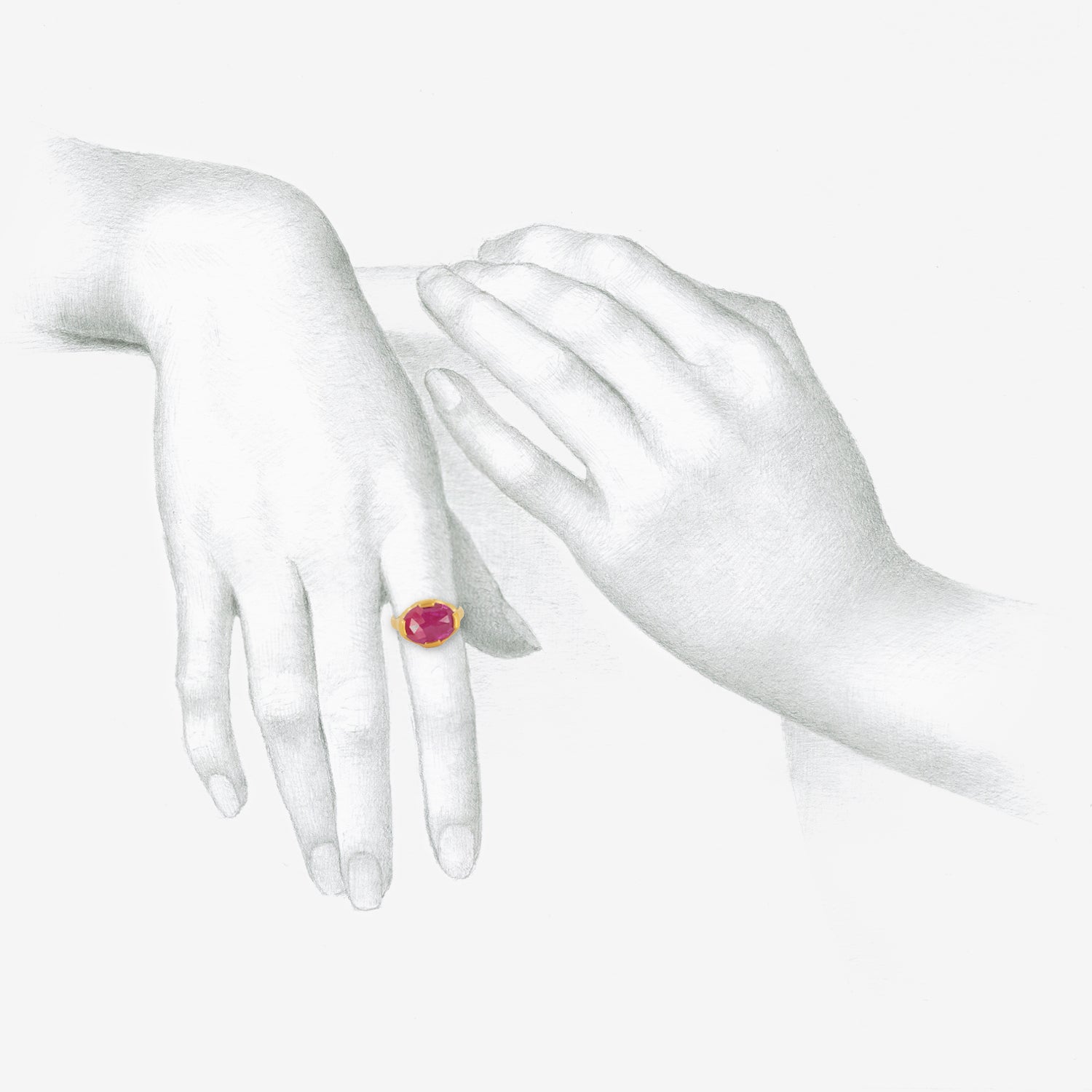 LOLA BROOKS 22K & OVAL FACETED RUBY VAULTED RING, 5.99CT