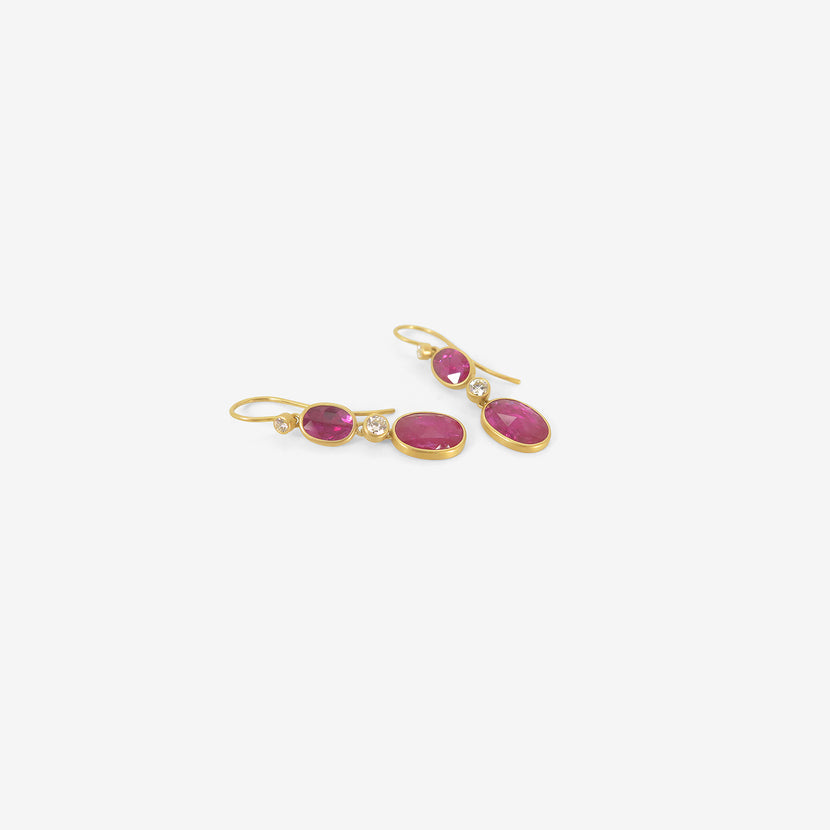 LOLA BROOKS 18K & ROSE-CUT RUBY DOUBLE DROP EARRINGS WITH DIAMONDS
