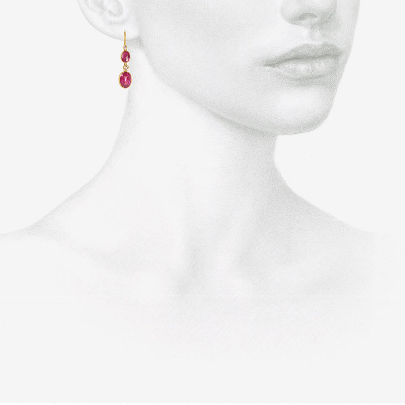 LOLA BROOKS 18K & ROSE-CUT RUBY DOUBLE DROP EARRINGS WITH DIAMONDS