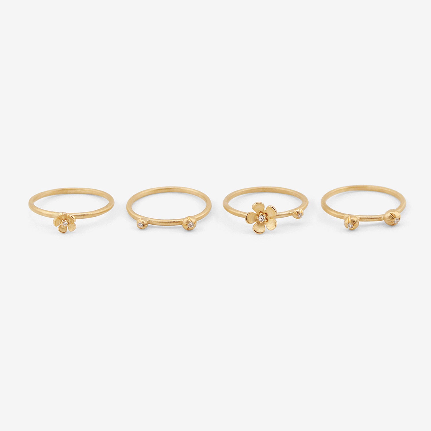 NICOLE LANDAW 14K & DIAMOND BLOSSOM STACKING RING QUAD SET, .10CT