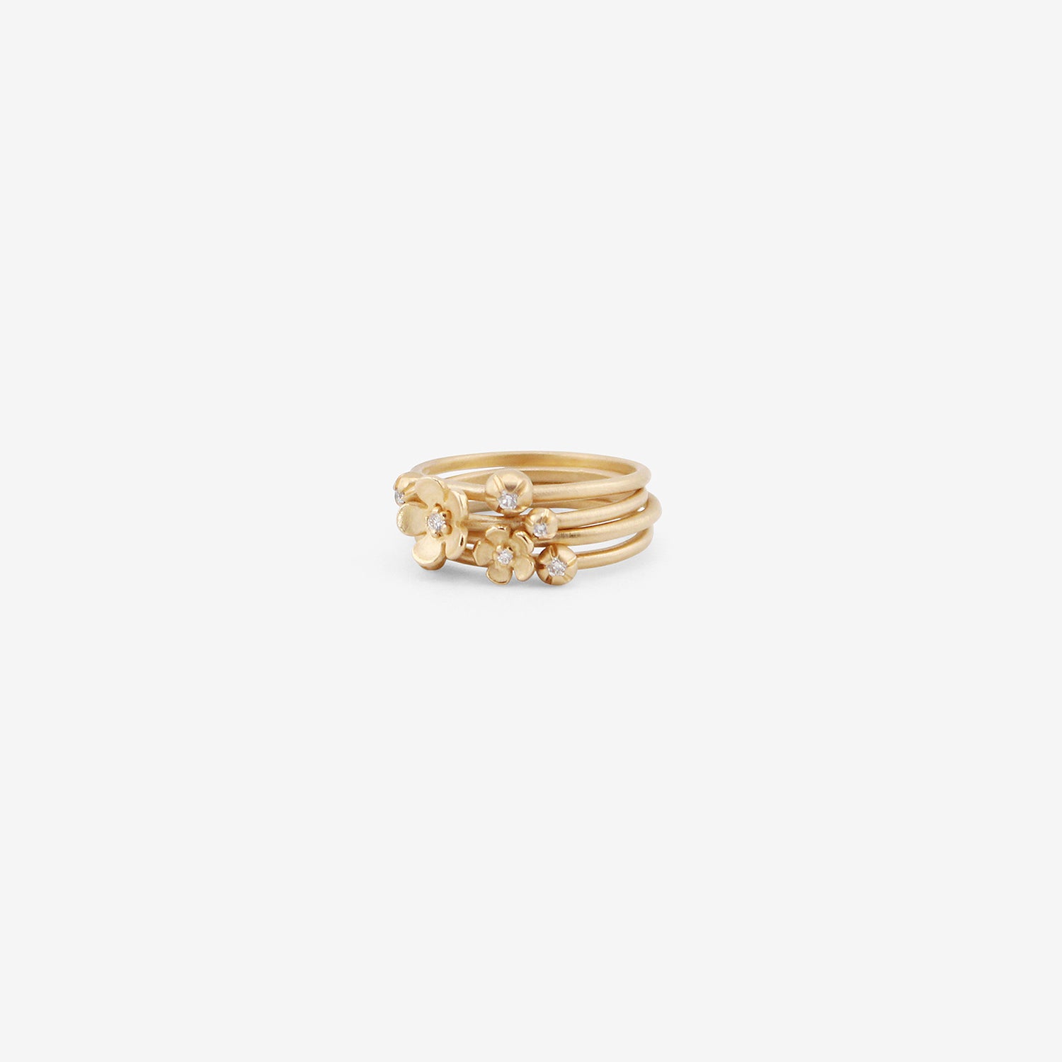 NICOLE LANDAW 14K & DIAMOND BLOSSOM STACKING RING QUAD SET, .10CT