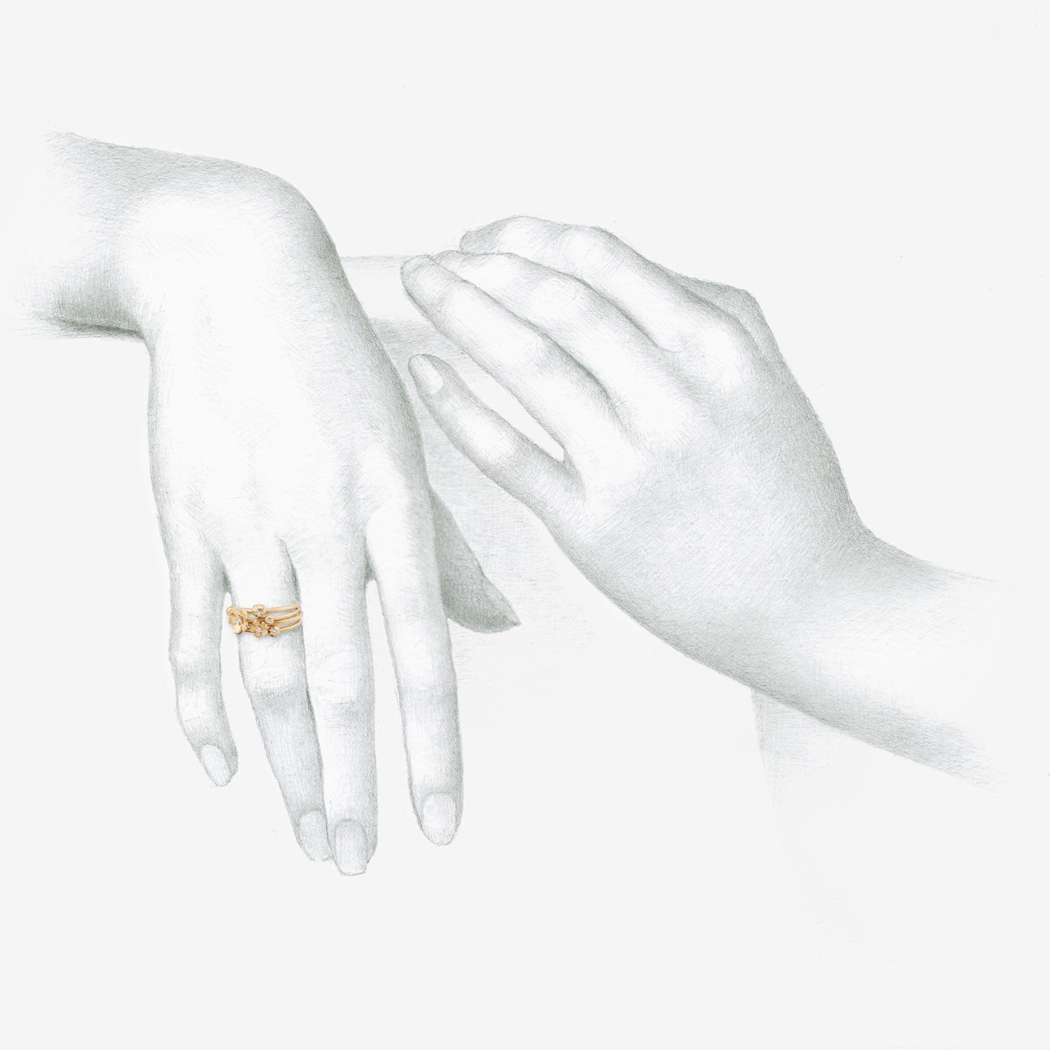 NICOLE LANDAW 14K & DIAMOND BLOSSOM STACKING RING QUAD SET, .10CT