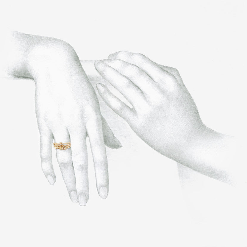 NICOLE LANDAW 14K & DIAMOND BLOSSOM STACKING RING QUAD SET, .10CT