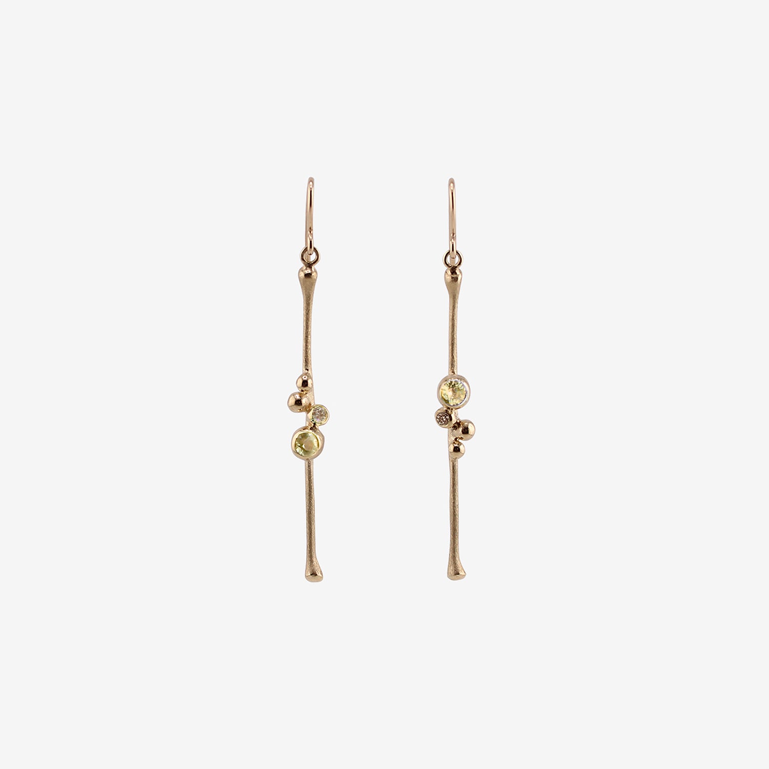 NICOLE LANDAW 14K & MONTANA SAPPHIRE SHORT BLOSSOM STICK EARRINGS WITH DIAMONDS