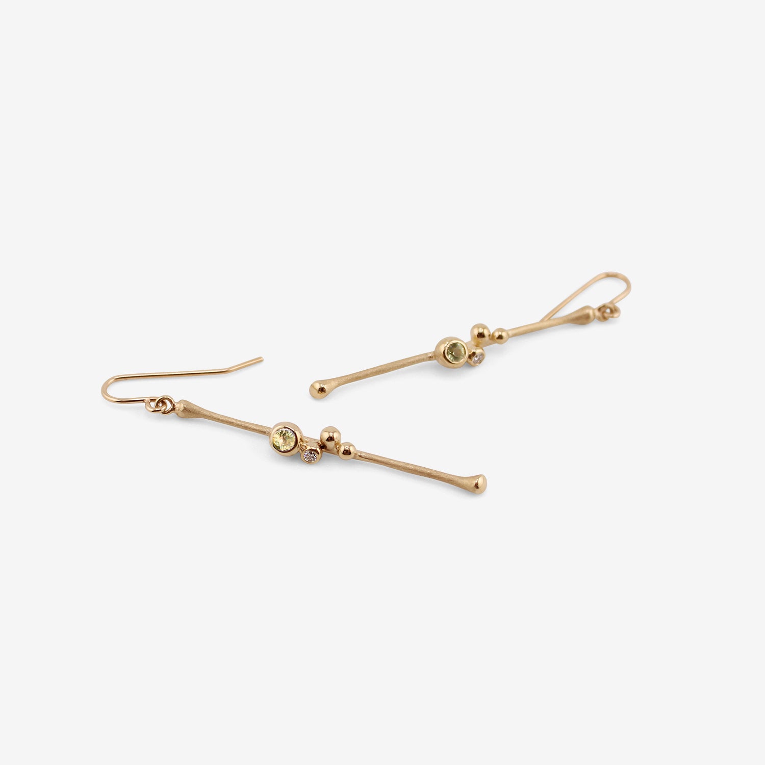 NICOLE LANDAW 14K & MONTANA SAPPHIRE SHORT BLOSSOM STICK EARRINGS WITH DIAMONDS