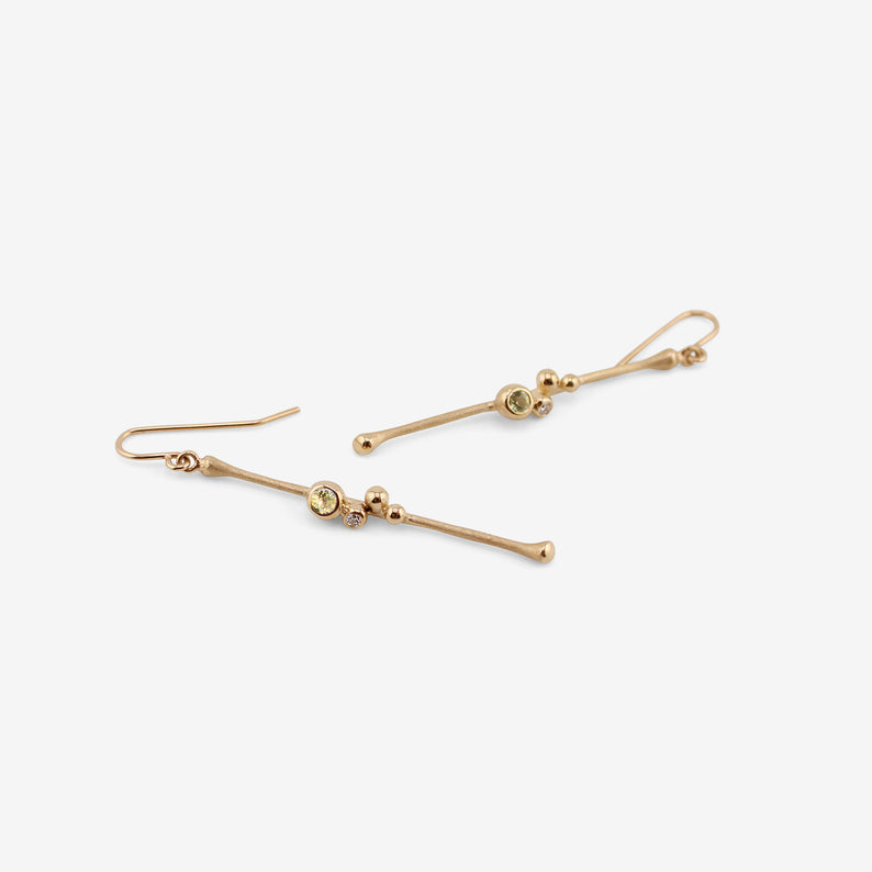 NICOLE LANDAW 14K & MONTANA SAPPHIRE SHORT BLOSSOM STICK EARRINGS WITH DIAMONDS