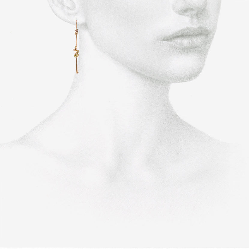 NICOLE LANDAW 14K & MONTANA SAPPHIRE SHORT BLOSSOM STICK EARRINGS WITH DIAMONDS