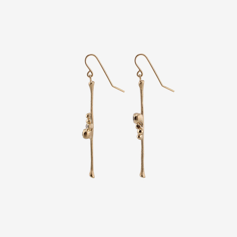 NICOLE LANDAW 14K & MONTANA SAPPHIRE SHORT BLOSSOM STICK EARRINGS WITH DIAMONDS