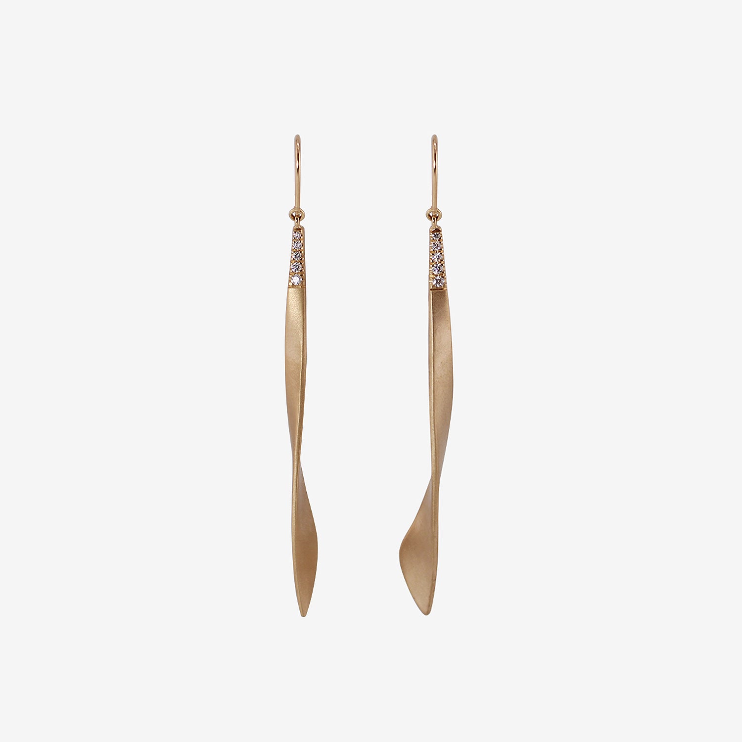 NICOLE LANDAW 14K TWIST SAIL DROP EARRINGS WITH DIAMOND PAVE, .10CT