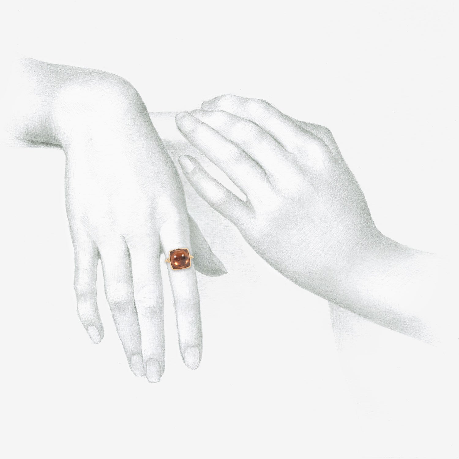 NICOLE LANDAW ROSY ORANGE TOURMALINE CHICLET EMPIRE RING