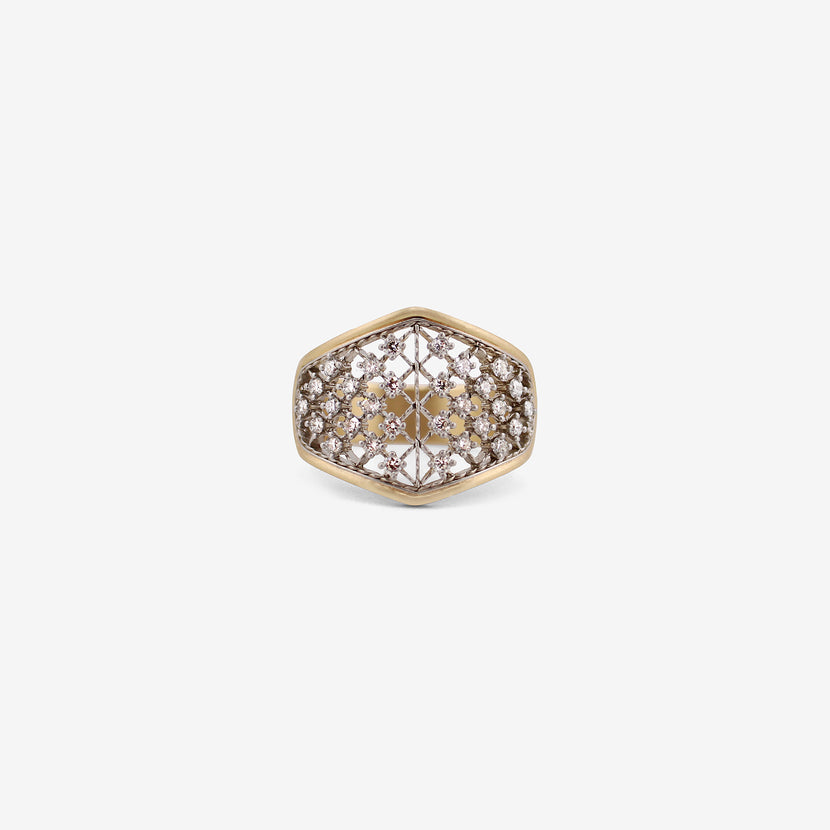 NIKOLLE RADI 18K & PLATINUM CORSET RING WITH WHITE DIAMONDS