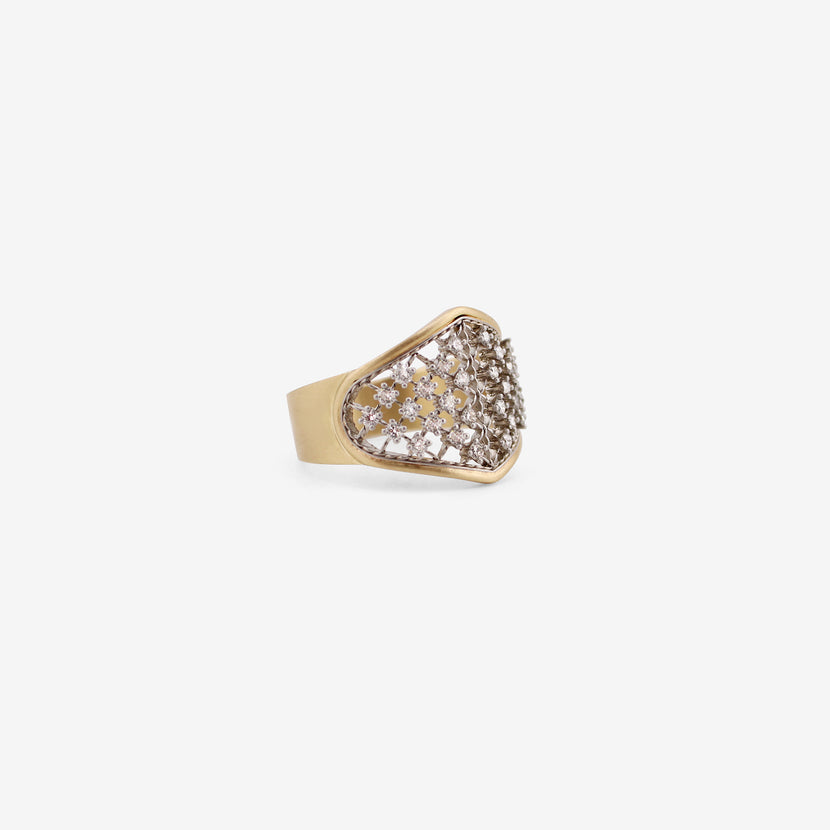 NIKOLLE RADI 18K & PLATINUM CORSET RING WITH WHITE DIAMONDS
