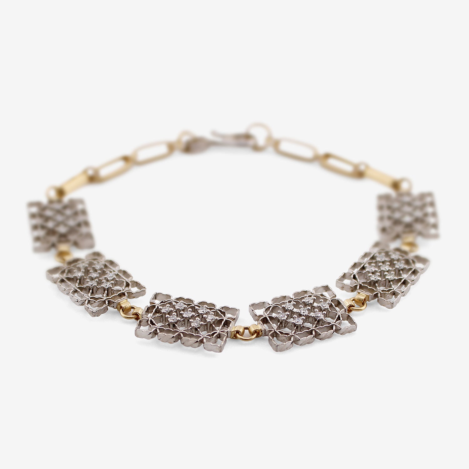 NIKOLLE RADI 18K & PLATINUM LACY CHAIN BRACELET WITH WHITE DIAMONDS