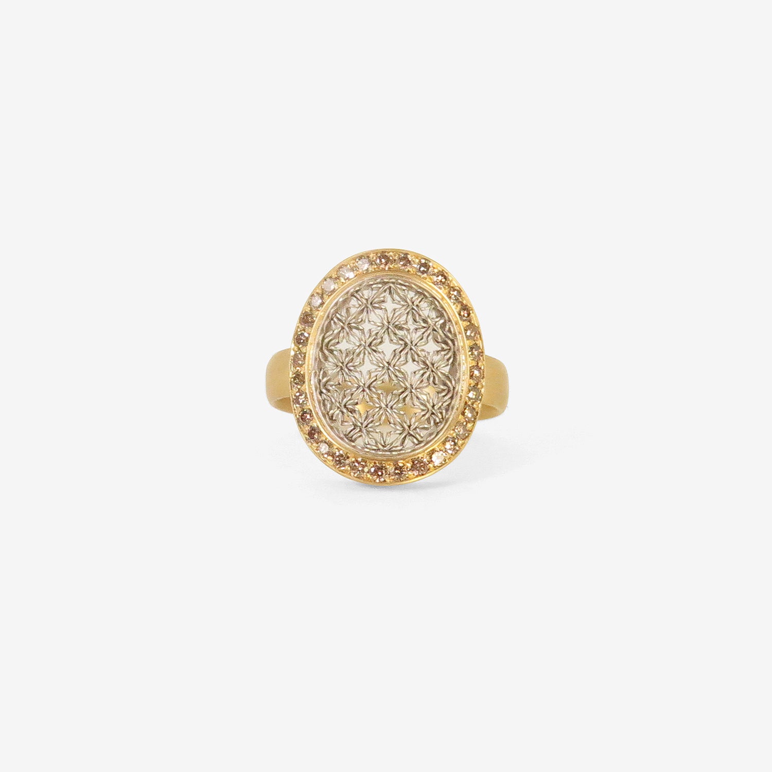 NIKOLLE RADI 18K & PLATINUM OVAL DAMASK RING WITH CHAMPAGNE DIAMONDS, .42CT