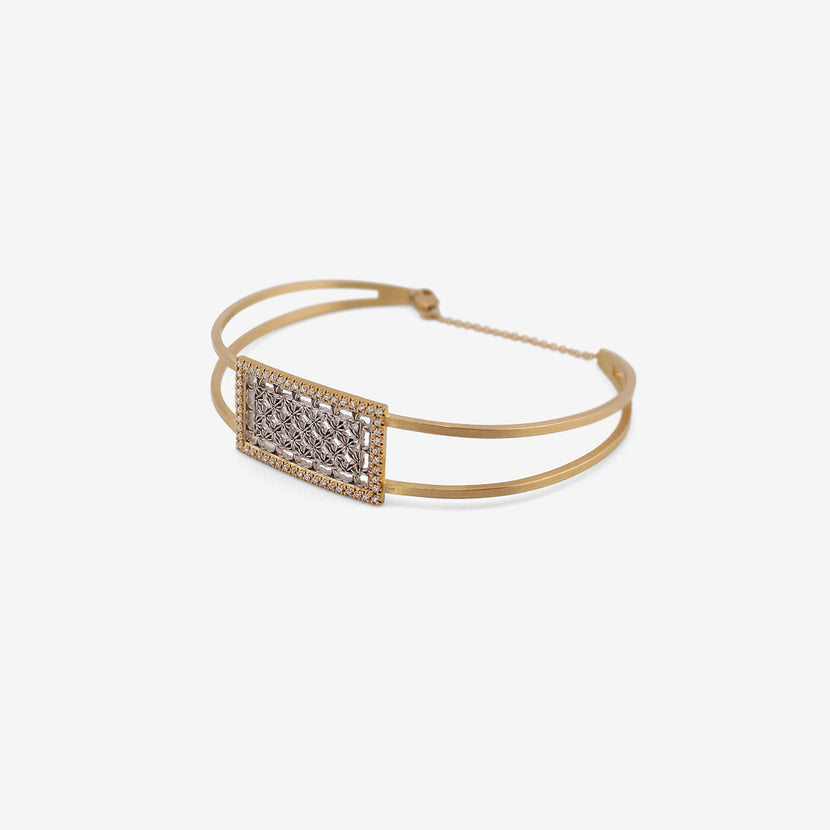 NIKOLLE RADI 18K & PLATINUM SQUARE CUFF BRACELET WITH PAVÉ WHITE DIAMOND HALO