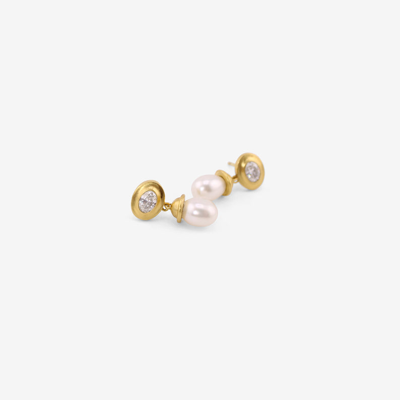 PROUNIS 22K & DIAMOND ALABASTRA EARRINGS WITH KESHI PEARLS