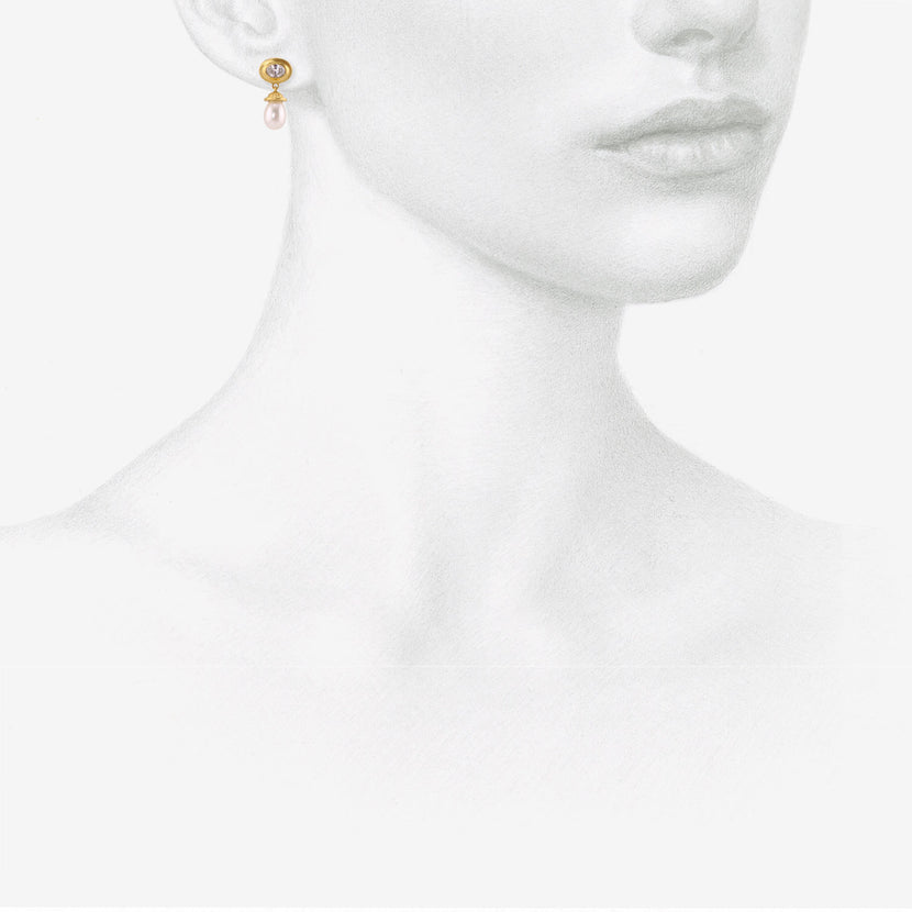 PROUNIS 22K & DIAMOND ALABASTRA EARRINGS WITH KESHI PEARLS