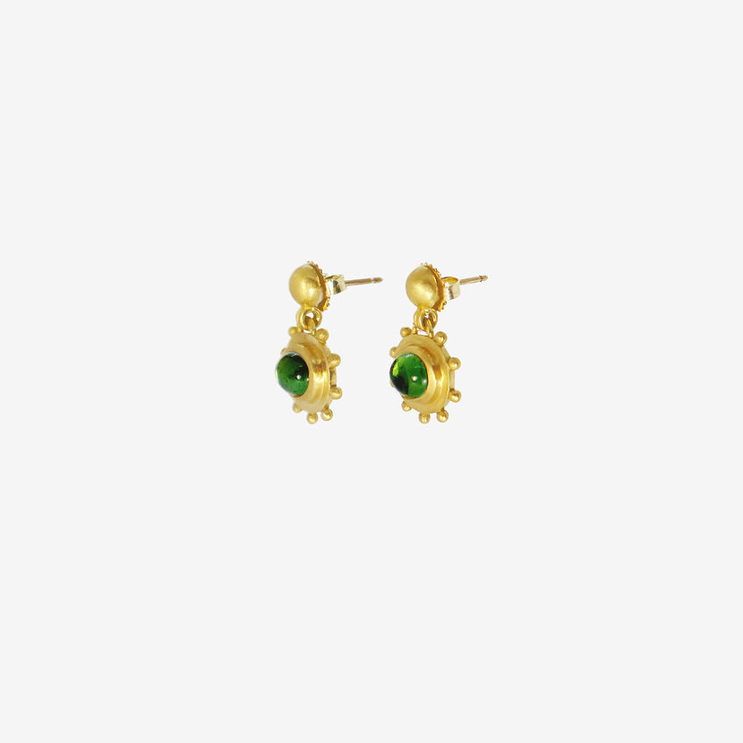 PROUNIS 22K & GREEN TOURMALINE LARGE GRANULATED BELL EARRINGS