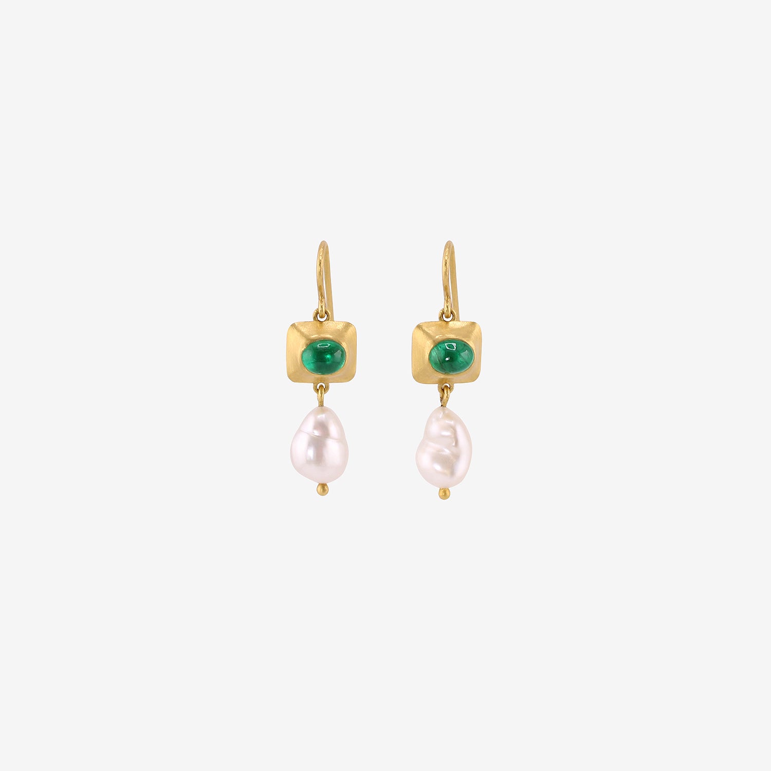 PROUNIS 22K & EMERALD PINCH EARRINGS WITH KESHI PEARLS