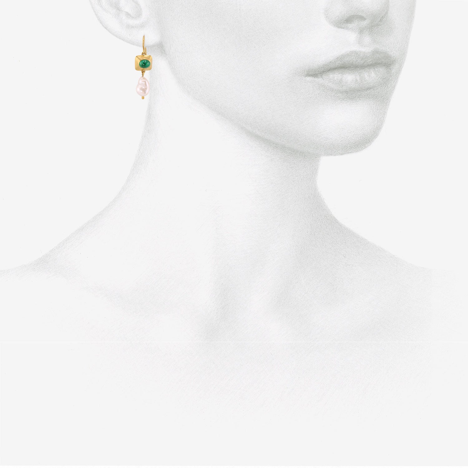 PROUNIS 22K & EMERALD PINCH EARRINGS WITH KESHI PEARLS
