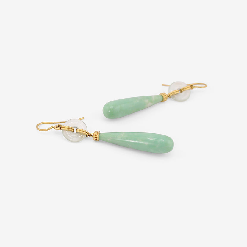 PROUNIS 22K & GREEN BERYL DISCUS EARRINGS WITH CHRYSOPRASE DROPS