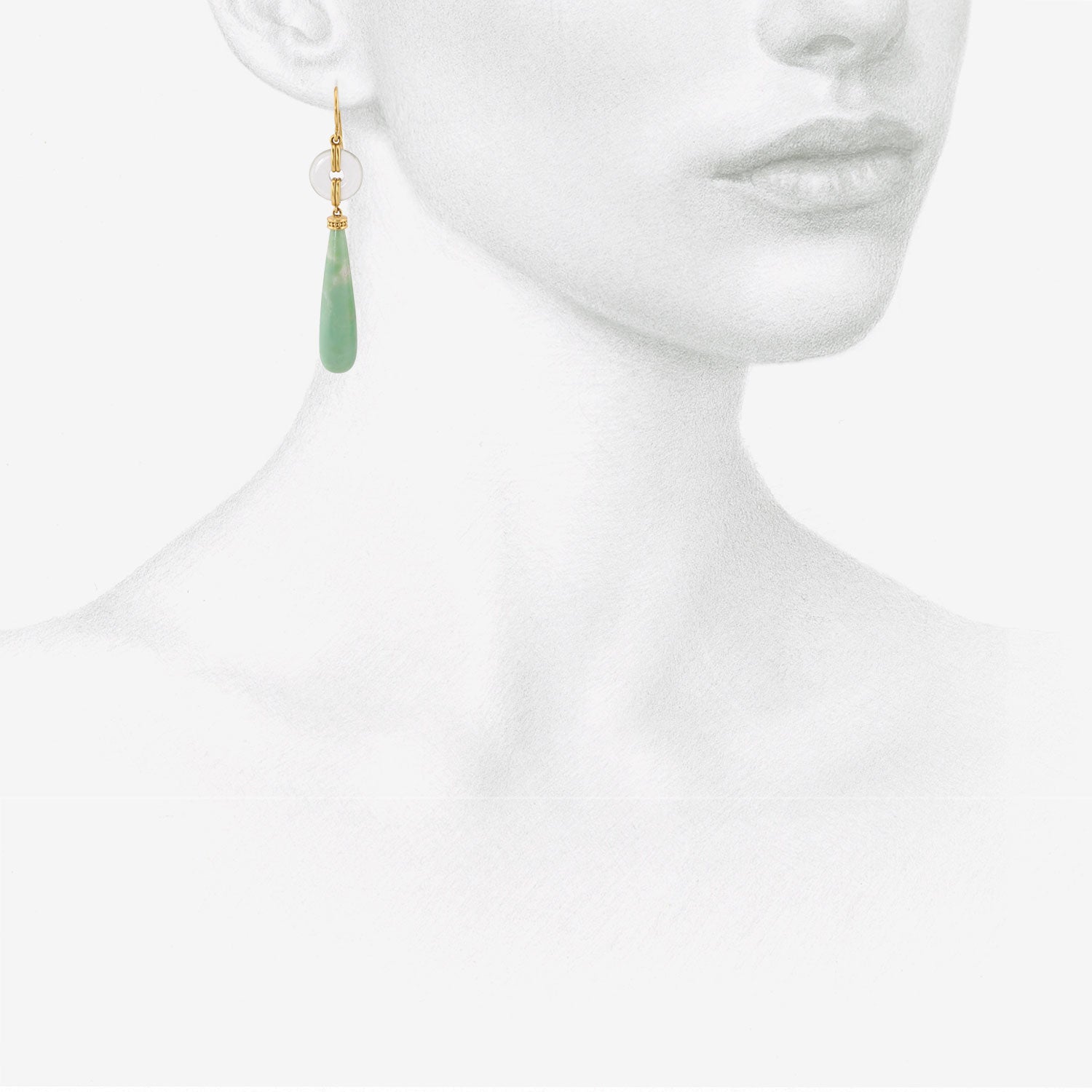 PROUNIS 22K & GREEN BERYL DISCUS EARRINGS WITH CHRYSOPRASE DROPS