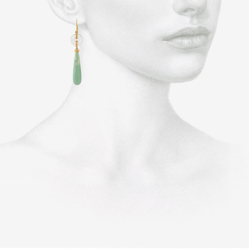 PROUNIS 22K & GREEN BERYL DISCUS EARRINGS WITH CHRYSOPRASE DROPS