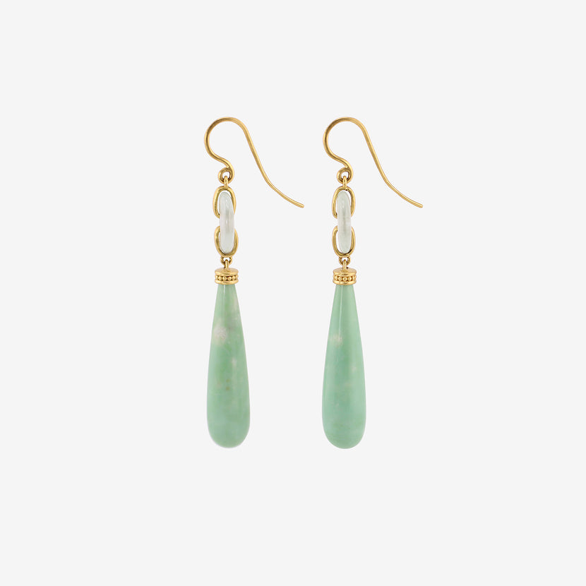 PROUNIS 22K & GREEN BERYL DISCUS EARRINGS WITH CHRYSOPRASE DROPS