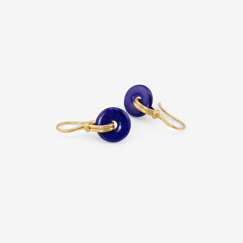 PROUNIS 22K & LAPIS SMALL DISCUS EARRINGS