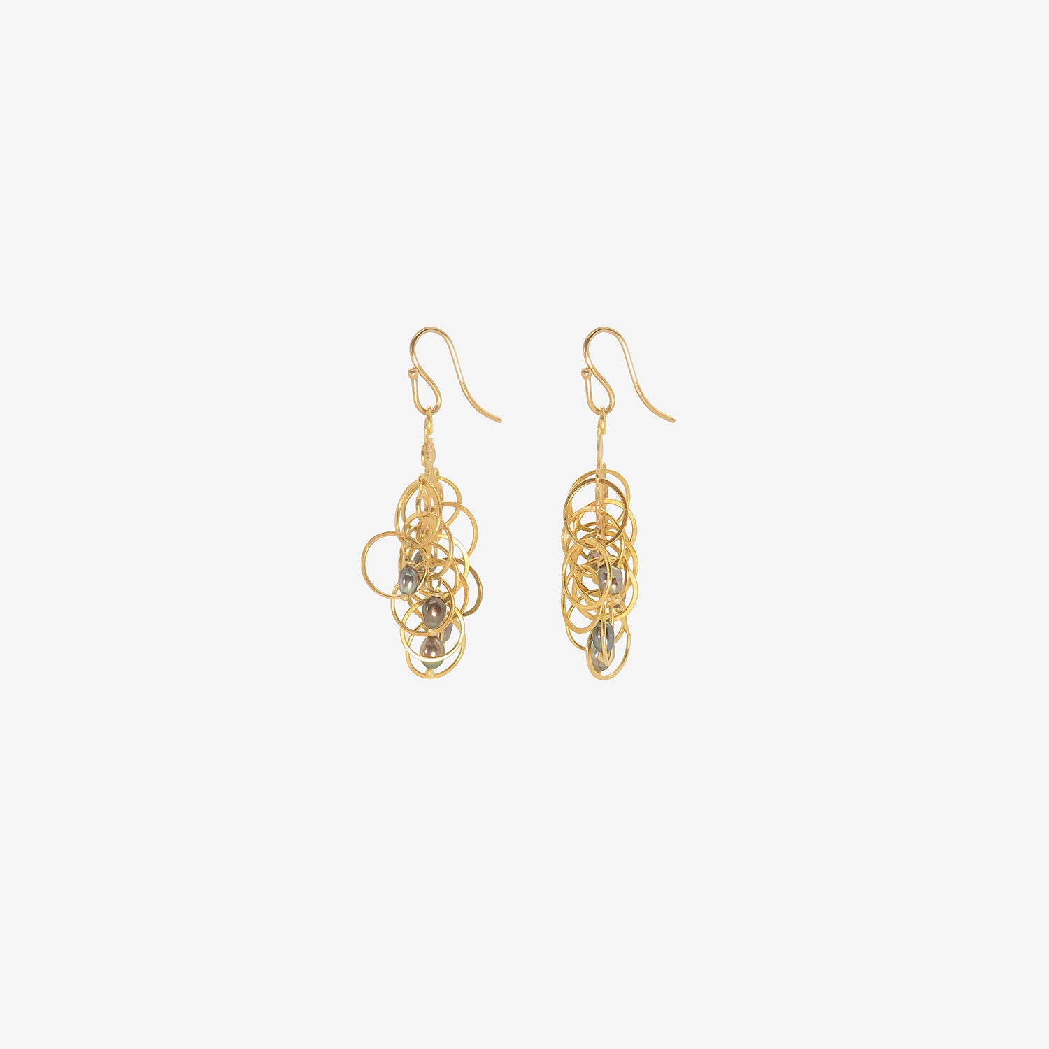 ROSANNE PUGLIESE 22K FLUTTER EARRINGS WITH GREY KESHI PEARL DROPS
