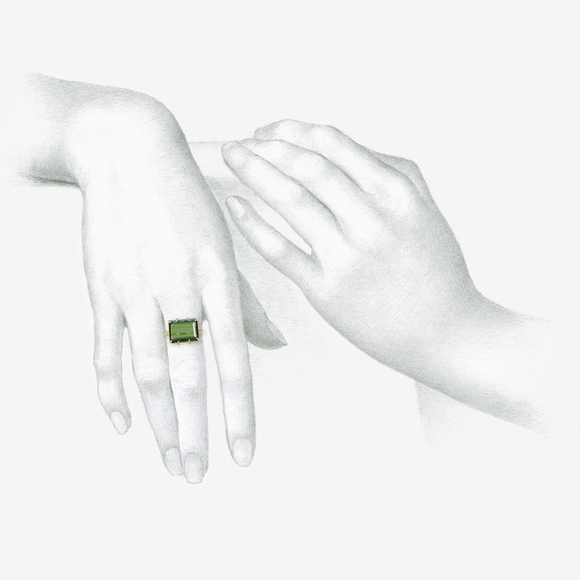 ROSANNE PUGLIESE 18K & EMERALD-CUT GREEN TOURMALINE EAST/WEST RING