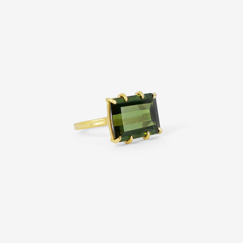 ROSANNE PUGLIESE 18K & EMERALD-CUT GREEN TOURMALINE EAST/WEST RING